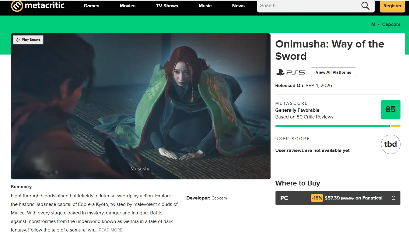 Оценки Onimusha: Way of the Sword. Источник: Metacritic