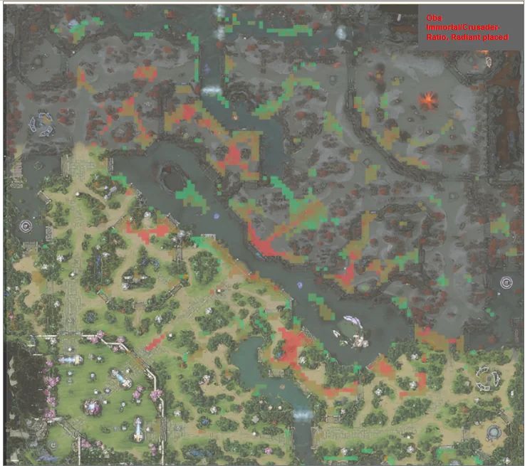 Observer Ward на разных рангах (красный — Crusader, зеленый — Immortal). Источник: reddit