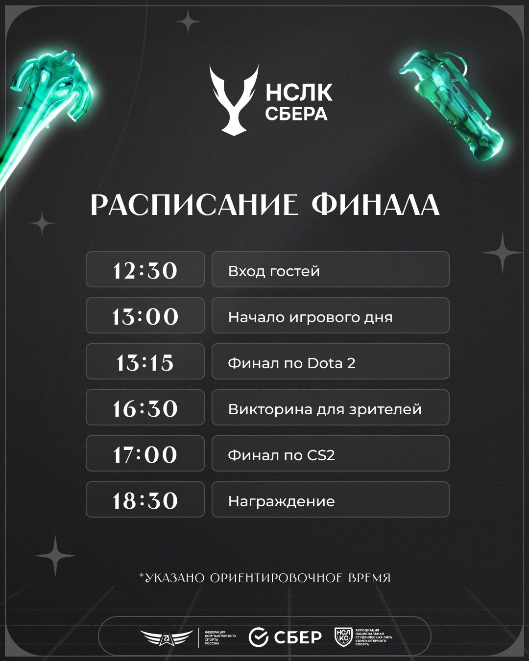 Расписание финального дня Национальной студенческой лиги киберспорта Сбера | Источник: страница ФКС в VK