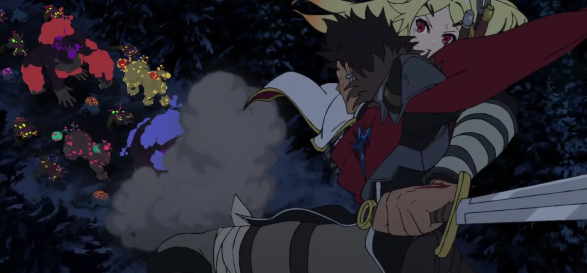 Кадр из аниме «Приговорённый быть героем: Тюремные записи 9004-го штрафного отряда героев»