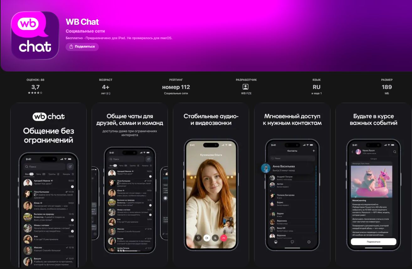 Источник: страница WB Chat в App Store