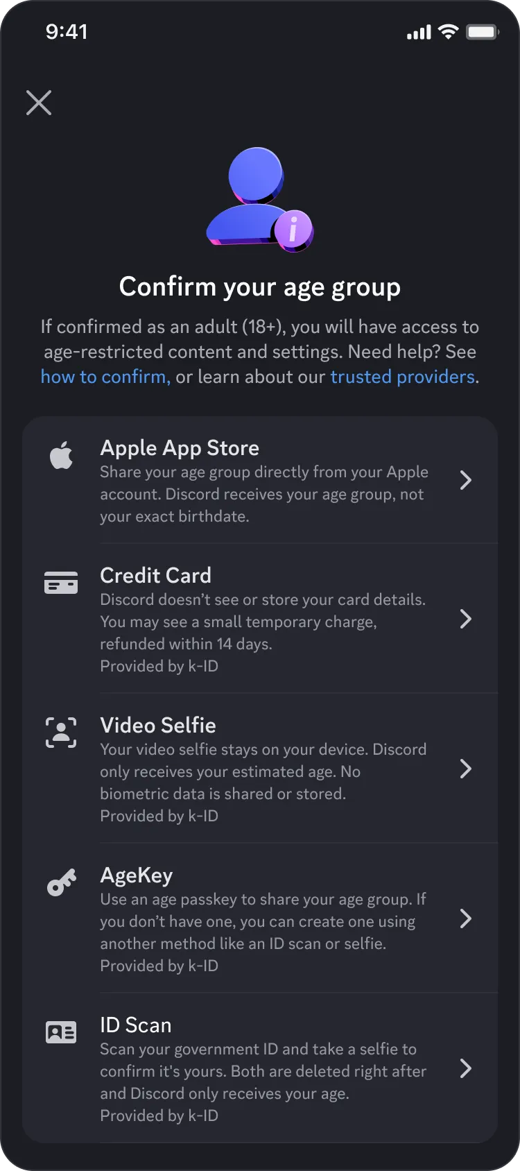 Варианты проверки возраста. Источник: Discord