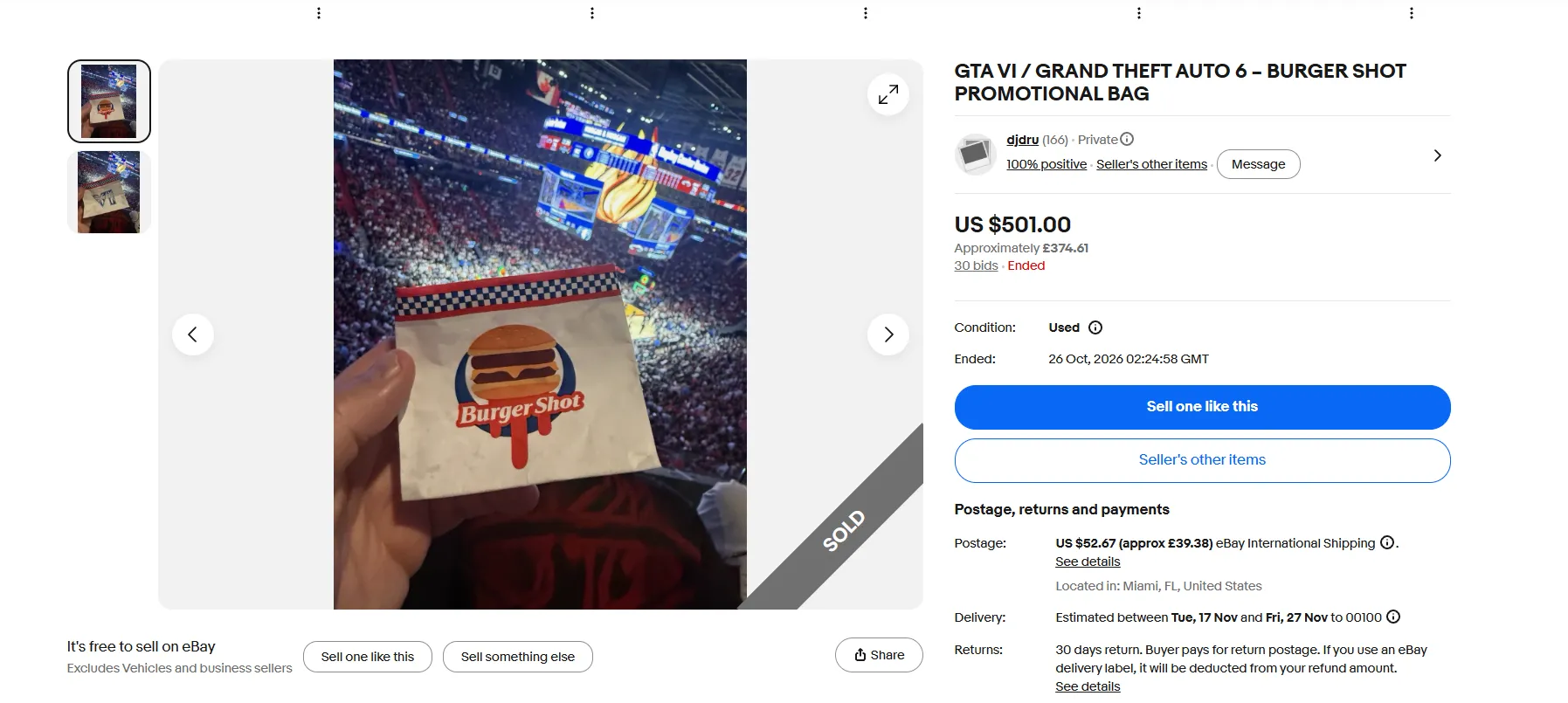Пакет от картофеля фри с логотипом Burger Shot. Источник: Ebay