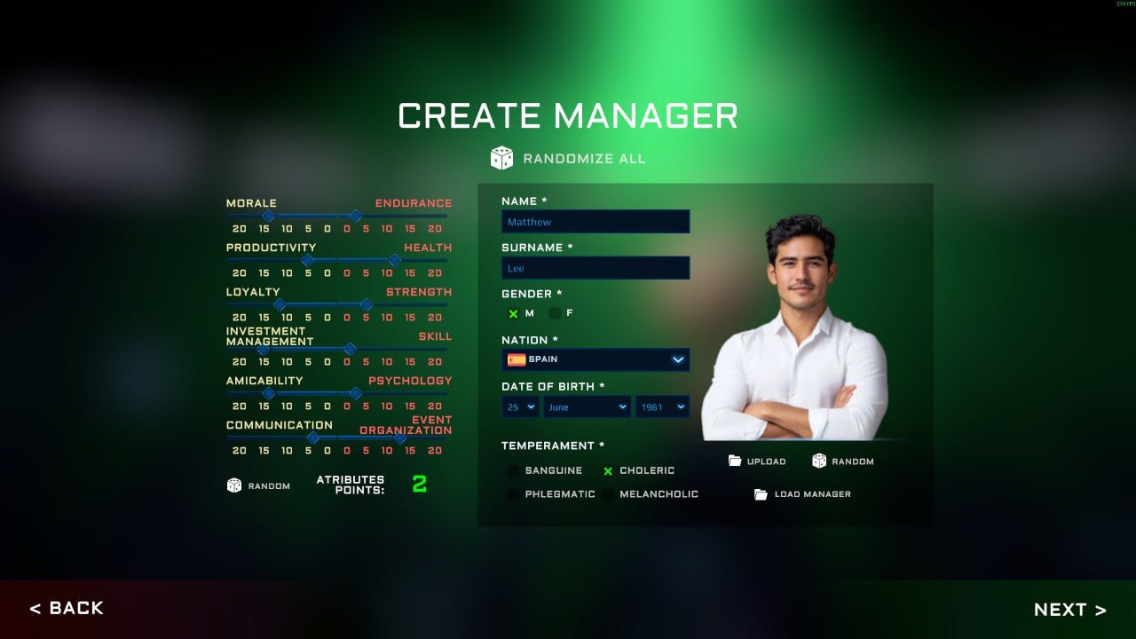 Экран создания менеджера в Esports Manager 2026 | Скриншот из Esports Manager 2026