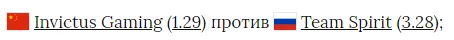Коэффициенты на матч против IG