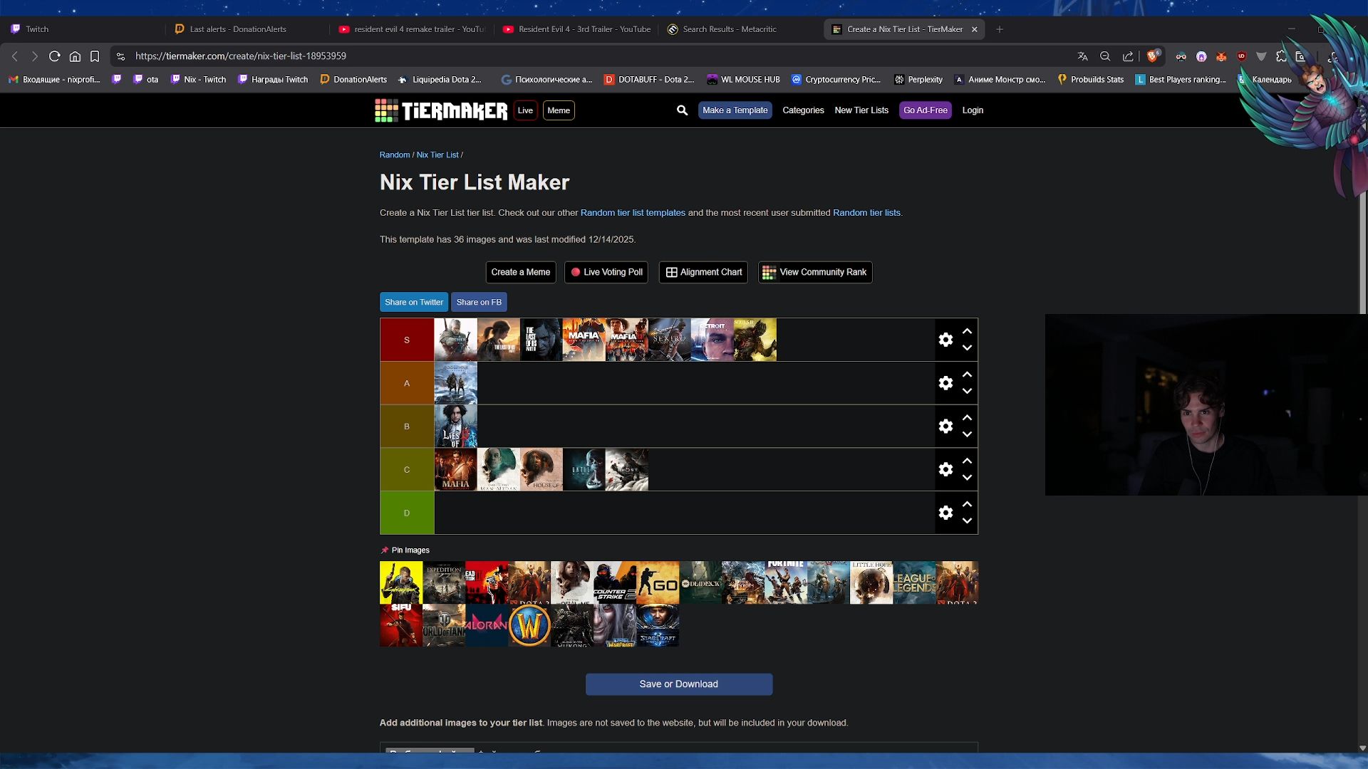 Скриншот со стрима Nix с тирлистом. Источник: Twitch