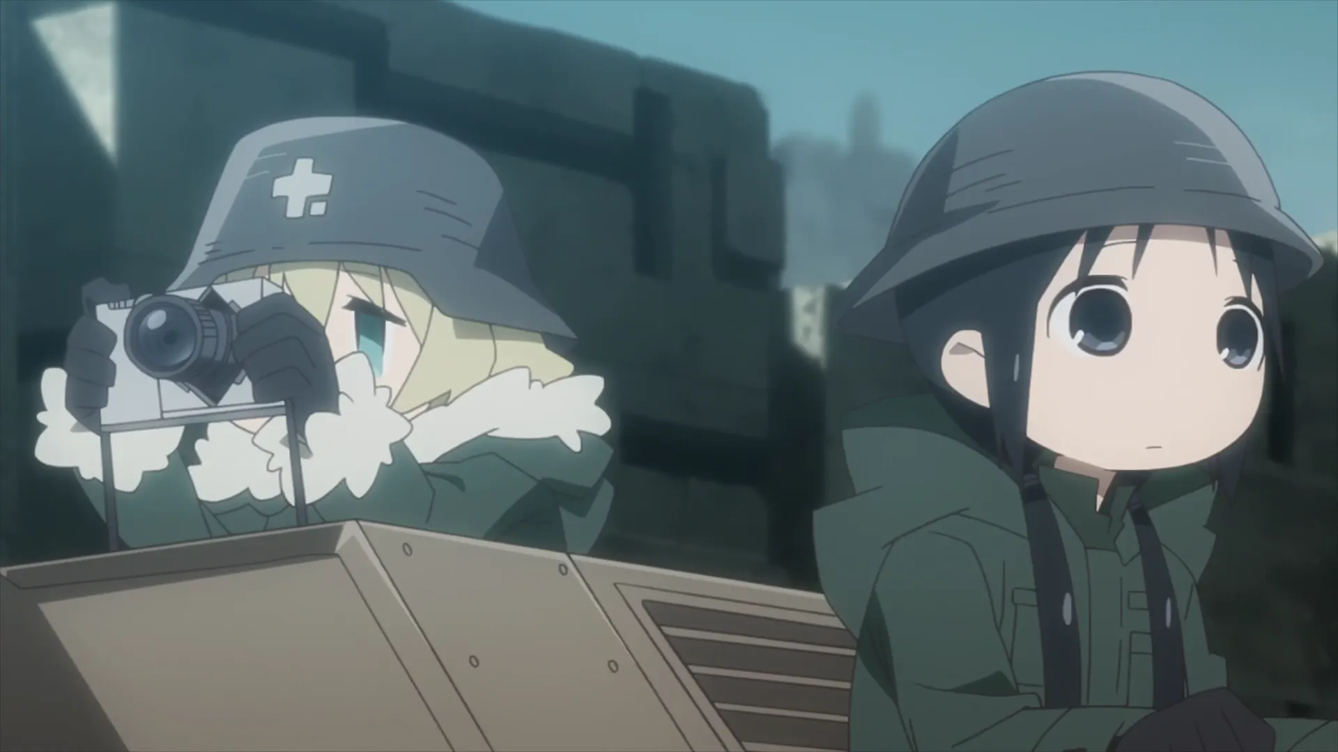 Кадр из аниме «Девушки в последнем путешествии»