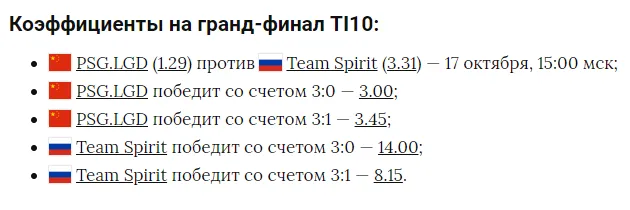 Коэффициенты на матч против PSG.LGD
