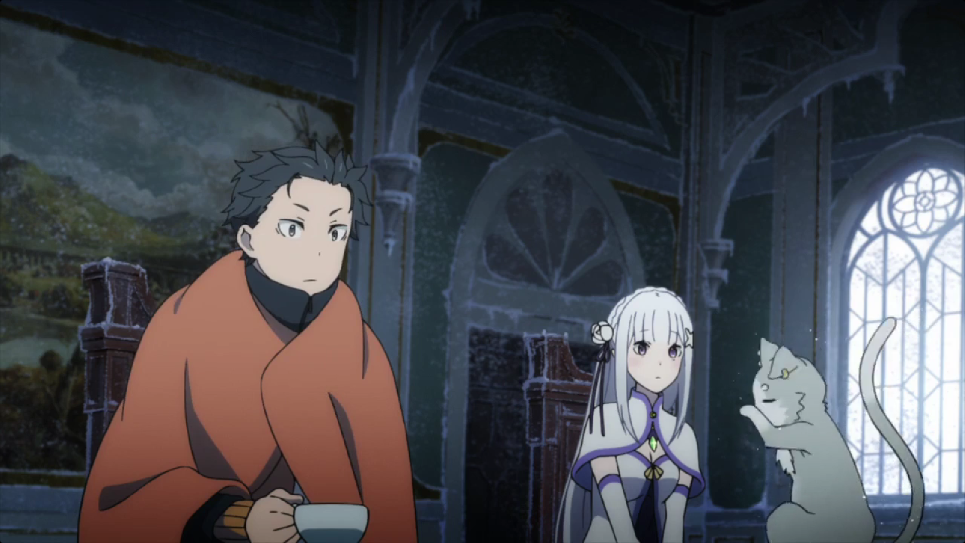 Кадр из аниме «Re:Zero. Жизнь с нуля в альтернативном мире: Снежные воспоминания»