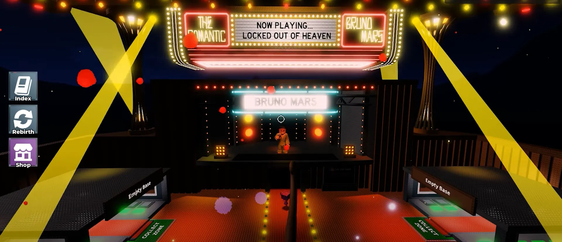 Сцена и аватар Бруно Марса в Roblox