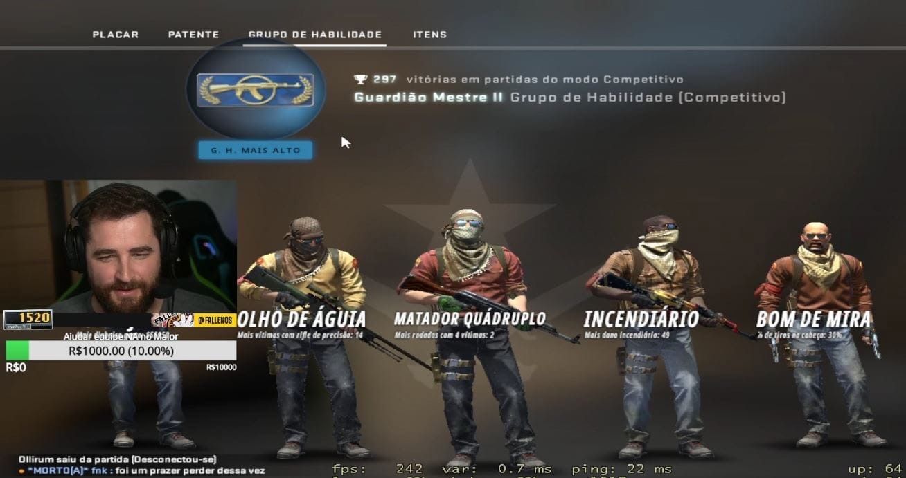 Момент получения ранга на стриме FalleN | Источник: twitch.tv/gafallen