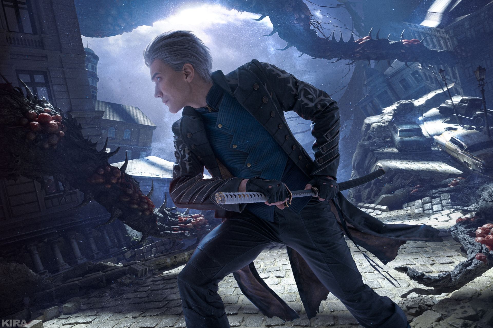 Косплей на Вергилия из вселенной Devil May Cry. Косплеер: CutRun. Фотограф: KIRA. Источник: vk.com/id17260834