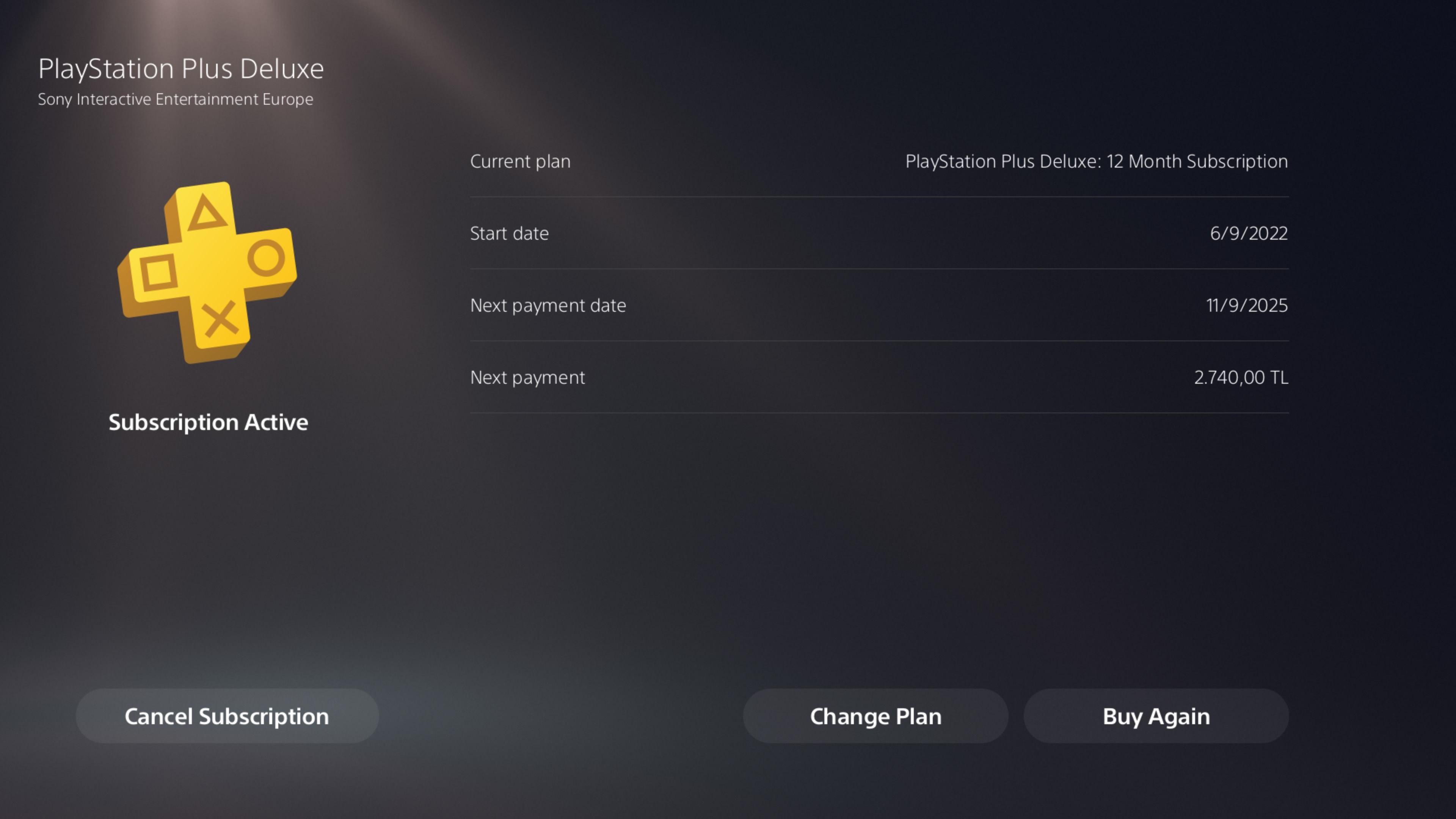 Меню управления PS Plus. Годовая подписка началась 6 сентября, но благодаря компенсации закончится 11 сентября | Источник: скриншот Cybersport.ru