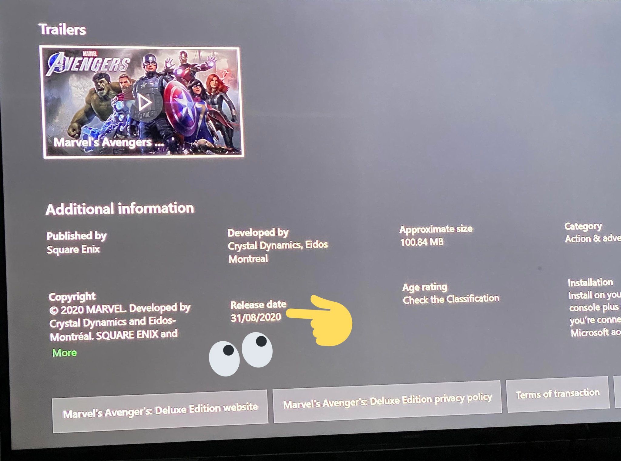 Скриншот с датой релиза deluxe-издания