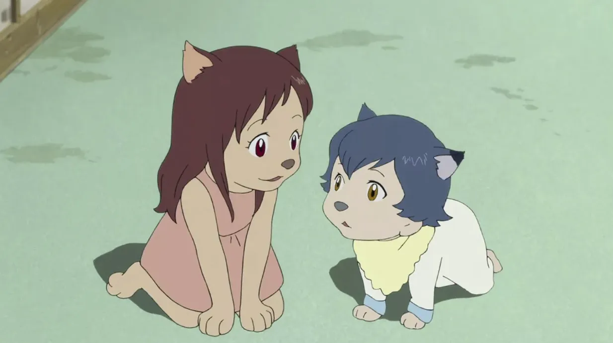 Кадр из аниме «Волчьи дети Амэ и Юки»