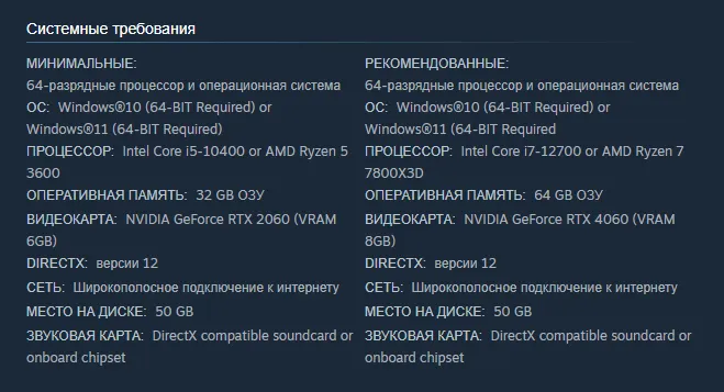 Системные требования Cinder City. Источник: Steam