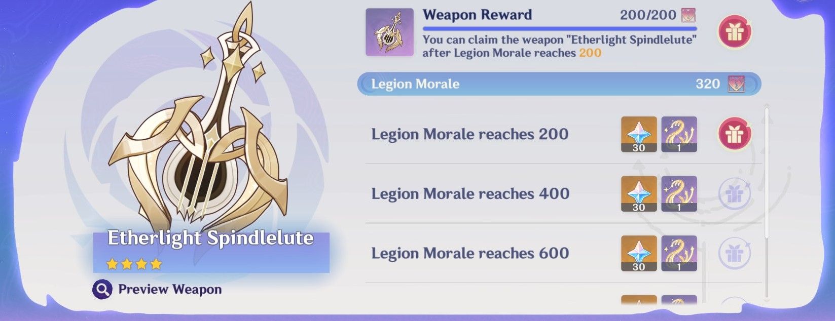 Вкладка ивента с «Лютней ткача света». Источник: Genshin Impact