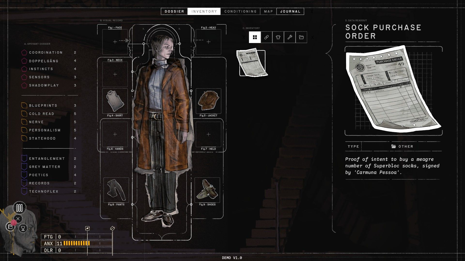 Экран экипировки. Скриншот из ZERO PARADES: For Dead Spies