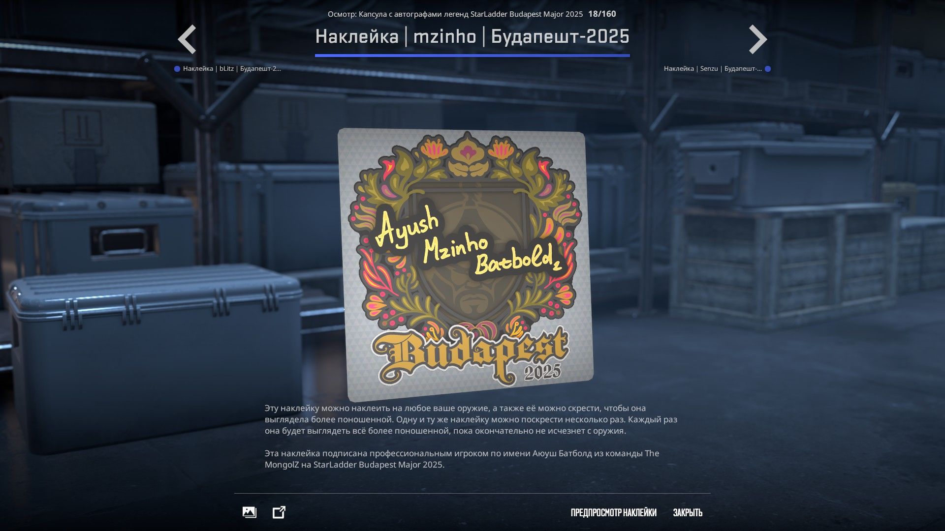 Стикер mzinho | Источник: клиент Counter-Strike 2