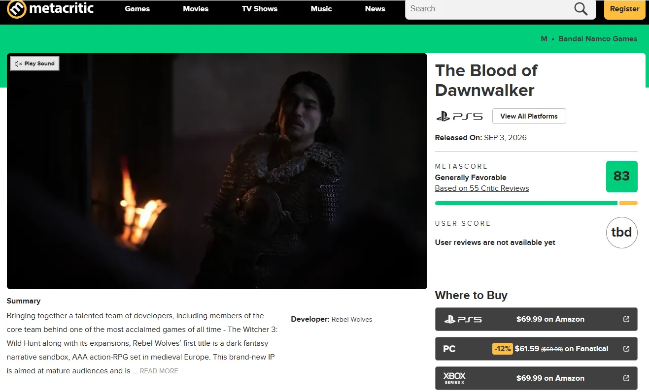 Оценки The Blood of Dawnwalker. Источник: Metacritic