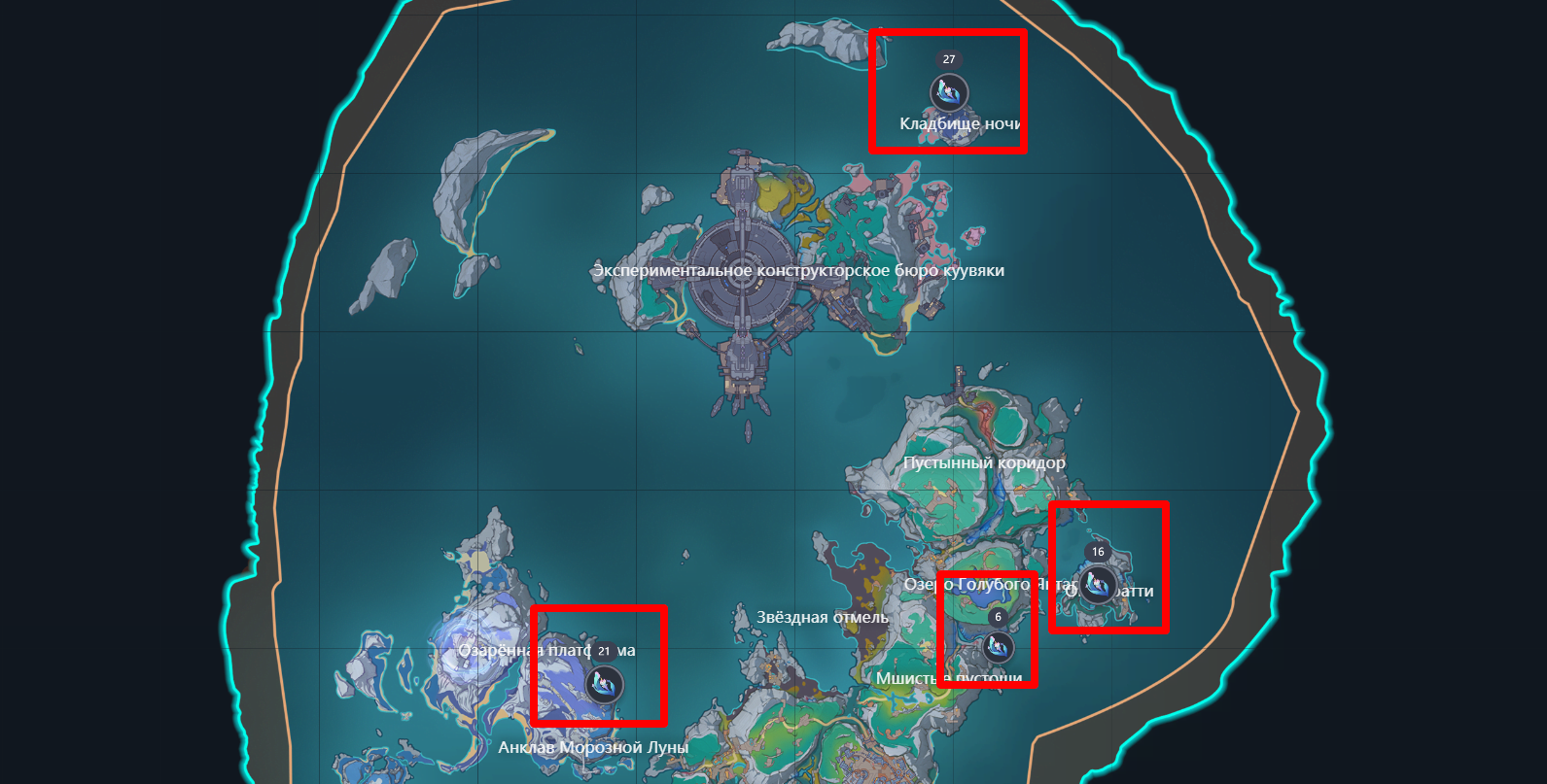 Местоположение инеевых цветков на карте. Источник: Genshin Impact