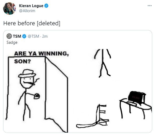 Скриншот сообщения с мемом про самоубийство в твиттере Team SoloMid