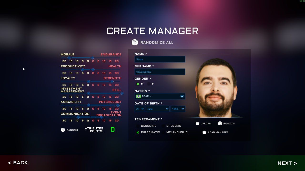 Экран создания менеджера в Esports Manager 2026 | Скриншот из Esports Manager 2026