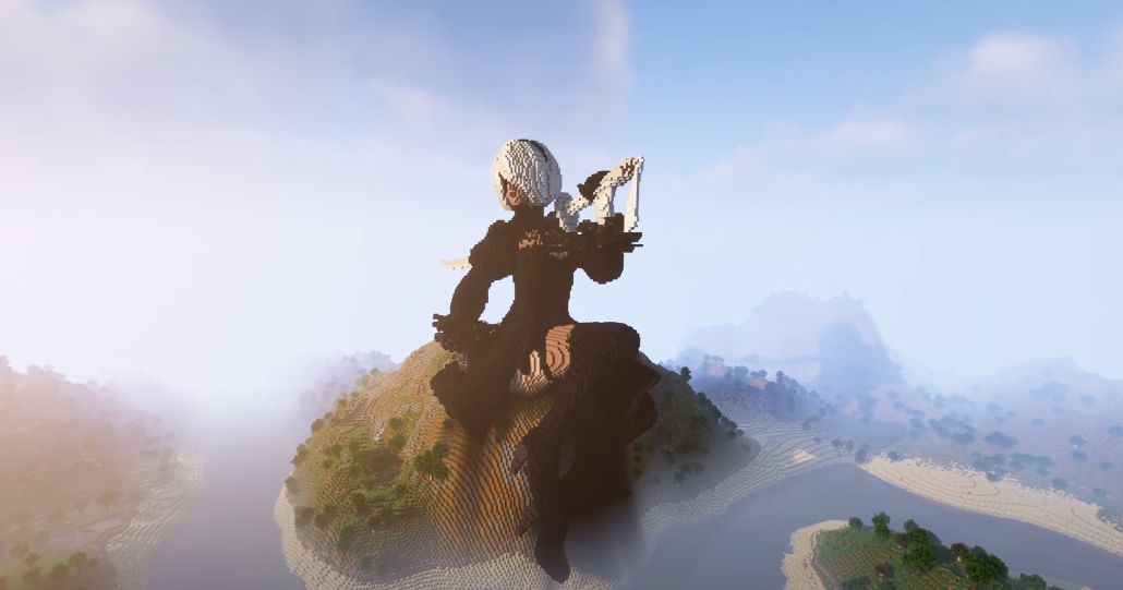 Игрок в Minecraft построил статую 2B из NieR: Automata